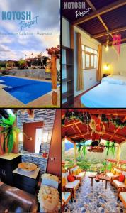 un collage de cuatro fotos de una habitación de hotel en CASA DE CAMPO TURÍSTICO KOTOSH RESORT, en Huánuco