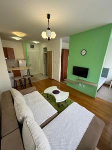 ein Wohnzimmer mit einem Sofa und einem TV in der Unterkunft Studio 33 in Banja Luka