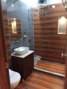 Rāja SānsiにあるThe Amur Falcon Inn & Resortsのバスルーム(洗面台、トイレ、シャワー付)
