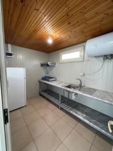 a kitchen with a sink and a refrigerator at Garden Villa Sunny in Tale +38 photos