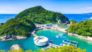 eine Insel mit einem Kreuzfahrtschiff im Wasser in der Unterkunft Izu One Club - Vacation STAY 20411v in Futo