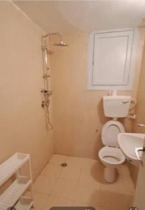 a small bathroom with a toilet and a sink at Fellini Fortunella terrace (talpiot) in Haifa