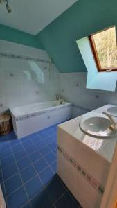 ein Badezimmer mit einer Badewanne, einem WC und einem Waschbecken in der Unterkunft Calme et vue magnifique aux portes de Paris in Vaux-sur-Seine