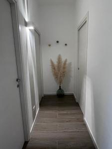 a hallway with a plant in a vase on the floor at Kora in Palagiano +5 photos