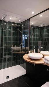 ein Bad mit einem Waschbecken und einer Dusche in der Unterkunft Llys Meddyg in Newport