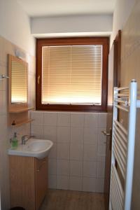 a bathroom with a sink and a window at Penzion Carlos in Podlužany