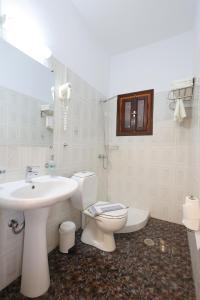 a bathroom with a toilet and a sink at Aphroditi Hotel in Leipsoi