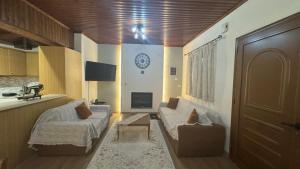 a living room with a couch and a tv at GUESTHOUSE ''ΧΡΥΣΑ'' in Dhimitsana