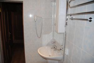 La salle de bains est pourvue d'une douche et d'un lavabo. dans l'établissement Zapovednye Ustja, à Protiv'ye