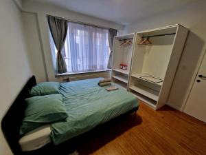 ブリュッセルにあるLe cocon du midi - Appartement Cosyのベッドと大きな窓のある寝室