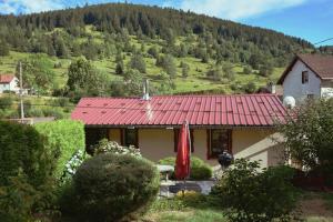 una casa con techo rojo y techo rojo en Maison de style chalet individuelle Le Rouge Feigne à La Bresse, en La Bresse