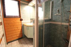 un baño con ducha y lavabo en Maison de style chalet individuelle Le Rouge Feigne à La Bresse, en La Bresse