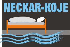 a poster of a bed next to some water at Neckar-Koje in Neckarsulm