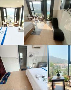 a collage of four pictures of a hotel room at An's Home Hotel Vũng Tàu in Vung Tau