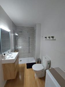a bathroom with a toilet and a sink and a shower at COMODORO- RAVEL in Los Cristianos