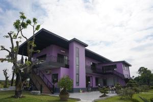 a purple building with people standing outside of it at VIOLET VILLA in Hòa Bình