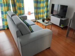 a living room with a couch and a flat screen tv at Residência Machado in Horta
