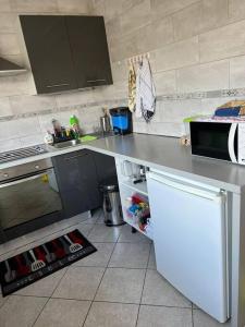 a kitchen with a counter top and a refrigerator at Chambre double privée, Appartement partagé in Annemasse