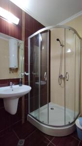 uma casa de banho com um chuveiro e um lavatório. em Apartment_Villa Astoria 3 em Elenite