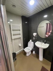 un bagno con un water, un lavandino e uno specchio di DownTown B&B a Vanadzor