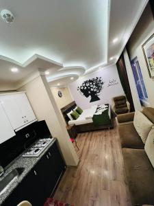 a small room with a kitchen and a living room at LALE SULTAN SÜİT APART in Istanbul