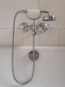 y baño con ducha y cabezal de ducha. en Beautiful central Apartment en Berna