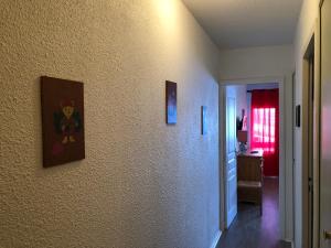 einen Flur mit zwei Gemälden an der Wand in der Unterkunft plein sud in Saint-Aventin