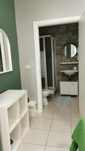 トリエステにあるAffittacamere Guerrero Roomsのバスルーム(洗面台、トイレ、鏡付)