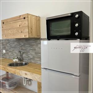 アルベロベッロにあるFanizza apartment 73のキッチンの冷蔵庫の上にある電子レンジ