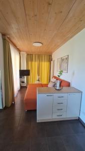 a living room with a bed and a couch at Apartma Pikabooth Terme Topolšica in Topolšica +35 photos