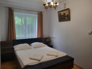 a bedroom with a bed with white sheets and a window at Pensjonat Przy Błoniach in Kraków +57 photos
