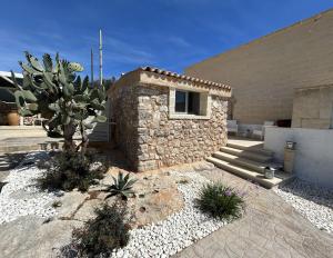 ein Steinhaus mit einem Kaktus neben einem Gebäude in der Unterkunft Villa Stella in Marina di Pescoluse