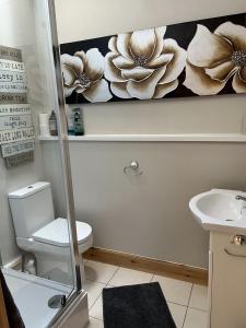 a bathroom with a toilet and a sink at Broomhead Cottages in Dufftown