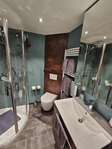 a bathroom with a sink and a toilet and a shower at LAC ACHETTE AU LAC in Butgenbach +31 photos