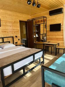 فندق يوريكا في كوتايسي: غرفة نوم بسرير وطاولة وتلفزيون