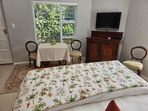 高登灣的住宿－Chocolate Box Guesthouse，一间卧室配有一张床、一张桌子和一台电视