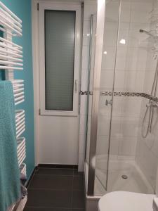 a bathroom with a shower and a sink at Gentiana (463 Li) 4-ZW in Valbella