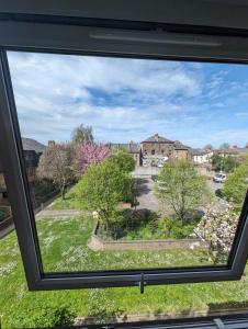 a view from a window of a yard at Ali's Flat in London