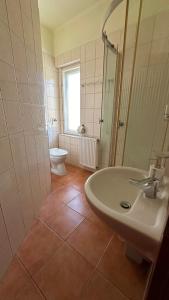 a bathroom with a sink and a toilet at Apartman Danka in Bük