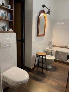 uma casa de banho com um WC e um lavatório em Très beau Loft Industriel Paris 20e em Paris