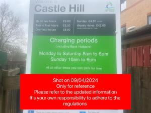 a sign for a castle hill shopping facility at Victoria Cam in Cambridge