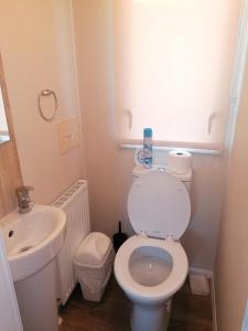 a small bathroom with a toilet and a sink at 4-Bedroom Caravan static home in Clacton-on-Sea in Clacton-on-Sea
