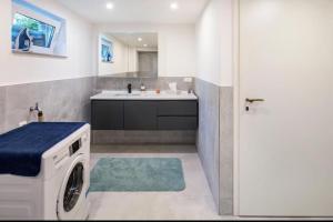 lavadero con lavadora y fregadero en CityLoft Kassel 1 - Zentrale Unterkunft für Gruppen bis 7 Personen - Parkplatz - Netflix, en Kassel