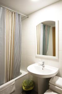 La salle de bains est pourvue d'un lavabo et d'une douche. dans l'établissement Apartamento Labegain 3, à Sestao