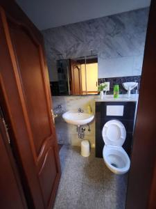 uma casa de banho com um WC e um lavatório em Pension Einzelzimmer mit extra bad Zimmer 15 em Nurembergue