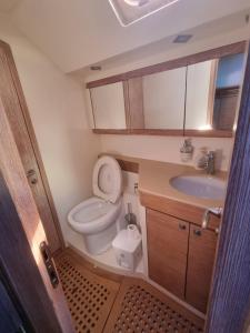 a small bathroom with a toilet and a sink at Barca a vela PROCIDA in Naples