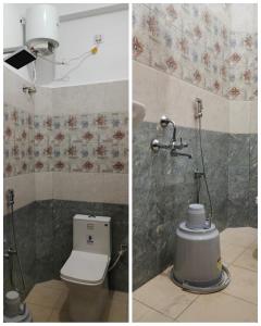 two pictures of a bathroom with a toilet and a shower at LE TOWNSHIP RESIDENCY in Pondicherry