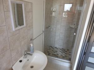 a bathroom with a sink and a shower at Farmhouse Boutique Guest 2 in Outjo