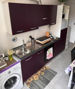 a kitchen with a sink and a washing machine at San Lollo Room in Rome