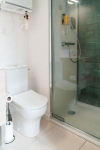 een badkamer met een toilet en een glazen douche bij ô Quai St Pierre in Toulouse